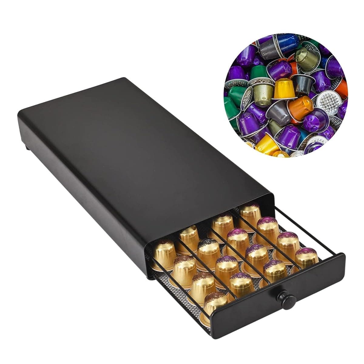 Queta Coffee Capsule Drawer, Coffee Pod Storage Compatible for 40 Classic Pods Coffee Capsules Stand & Pod Storage Drawer Dustproof Design