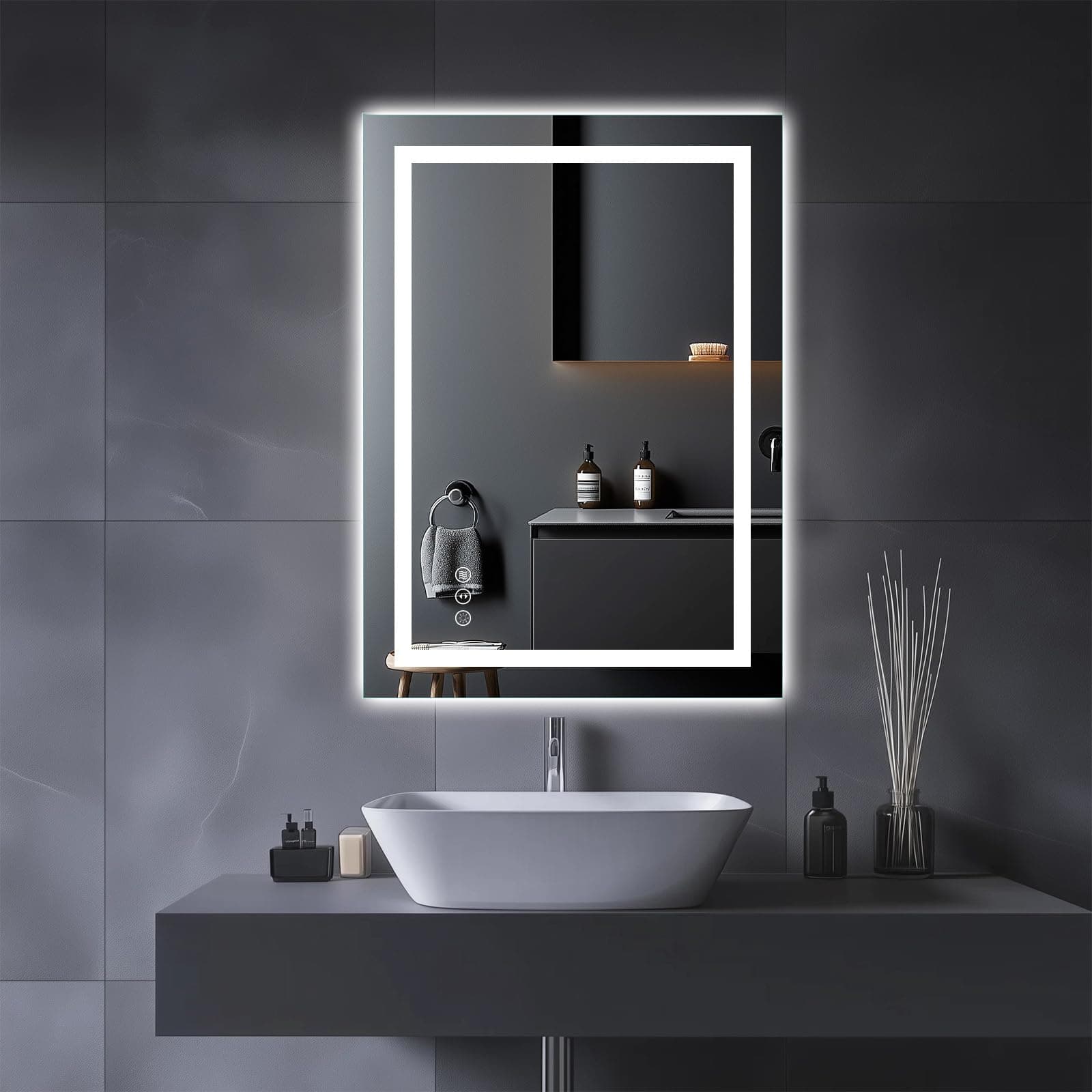 Amorho LED Bathroom Mirror 20x 28 with Front and Backlight, Stepless Dimmable Wall Mirrors with Anti-Fog, Shatter-Proof, Memory, 3 Colors, Double LED Vanity Mirror(Horizontal/Vertical)