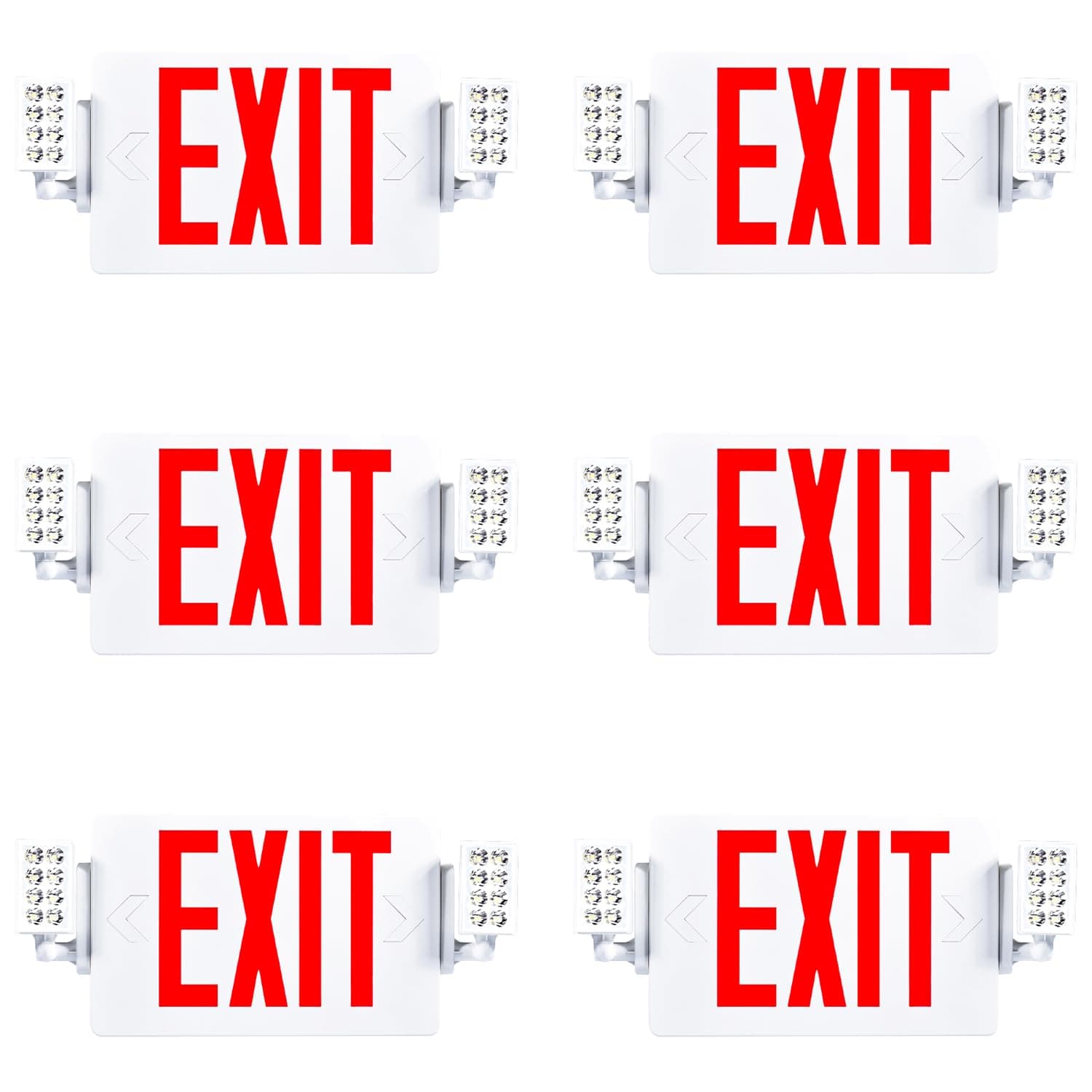 Sunco 6 Pack Emergency Exit Signs With Lights With Backup Battery, Red, 94V-0 Fire Resistant, 120-277V, Wall Or Ceiling Mount, Commercial Grade UL