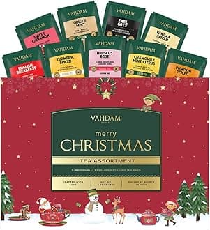 VAHDAM, Merry Christmas Tea Gift Set (9 Individually Wrapped Tea Bags) Limited Edition -Gluten Free, Non GMO | Christmas 2026 Gift Ideas | Christmas Gifts For Women 2026 & Christmas Gifts For Men 2026