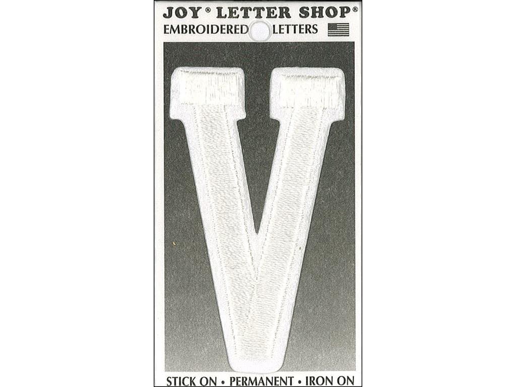 Joy JOY36022 Applique Letter Iron On Varsity White V, 3"