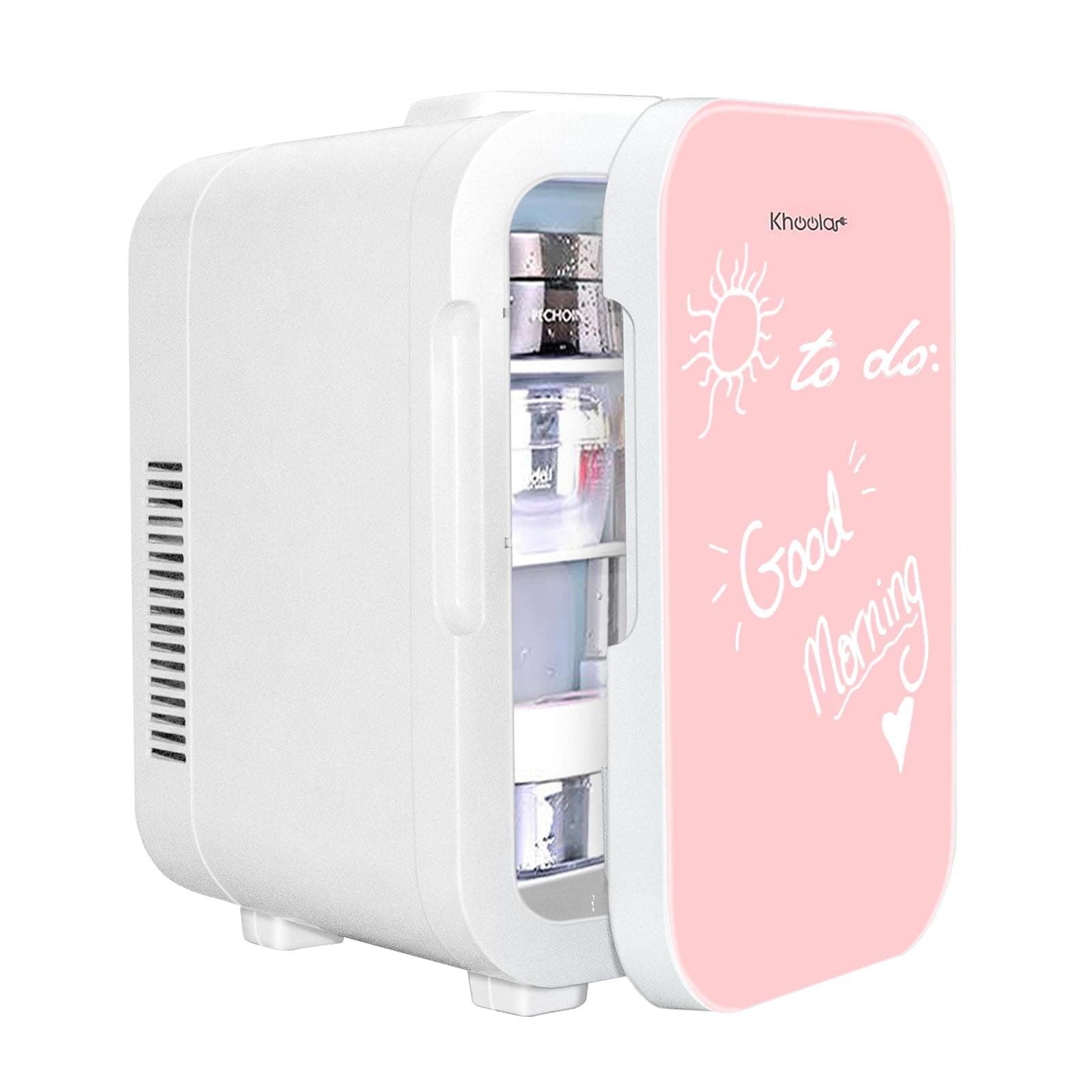 KHOOLA Mini Fridge Thermoelectric Cooler and Warmer AC/DC Powered System – Compact and Portable for Travel, Car, Skincare or Medical Use (Pink)