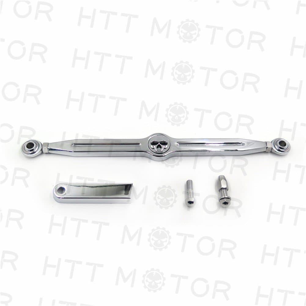 MT288-014- Chrome Aluminum Skull Gear Shift Linkage Compatible with Harley CVO Electra Glide Fat Boy Heritage Softail Adjustable From 300mm~330mm
