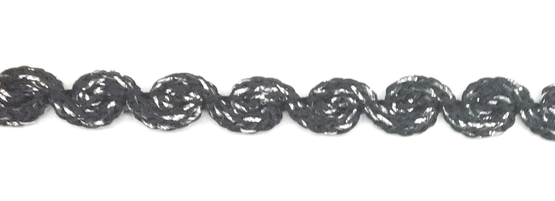 Scallop Black/Silver Braided, Sewing, Black Shimmer Braid Trimming 1/4" (7mm)5 Yards