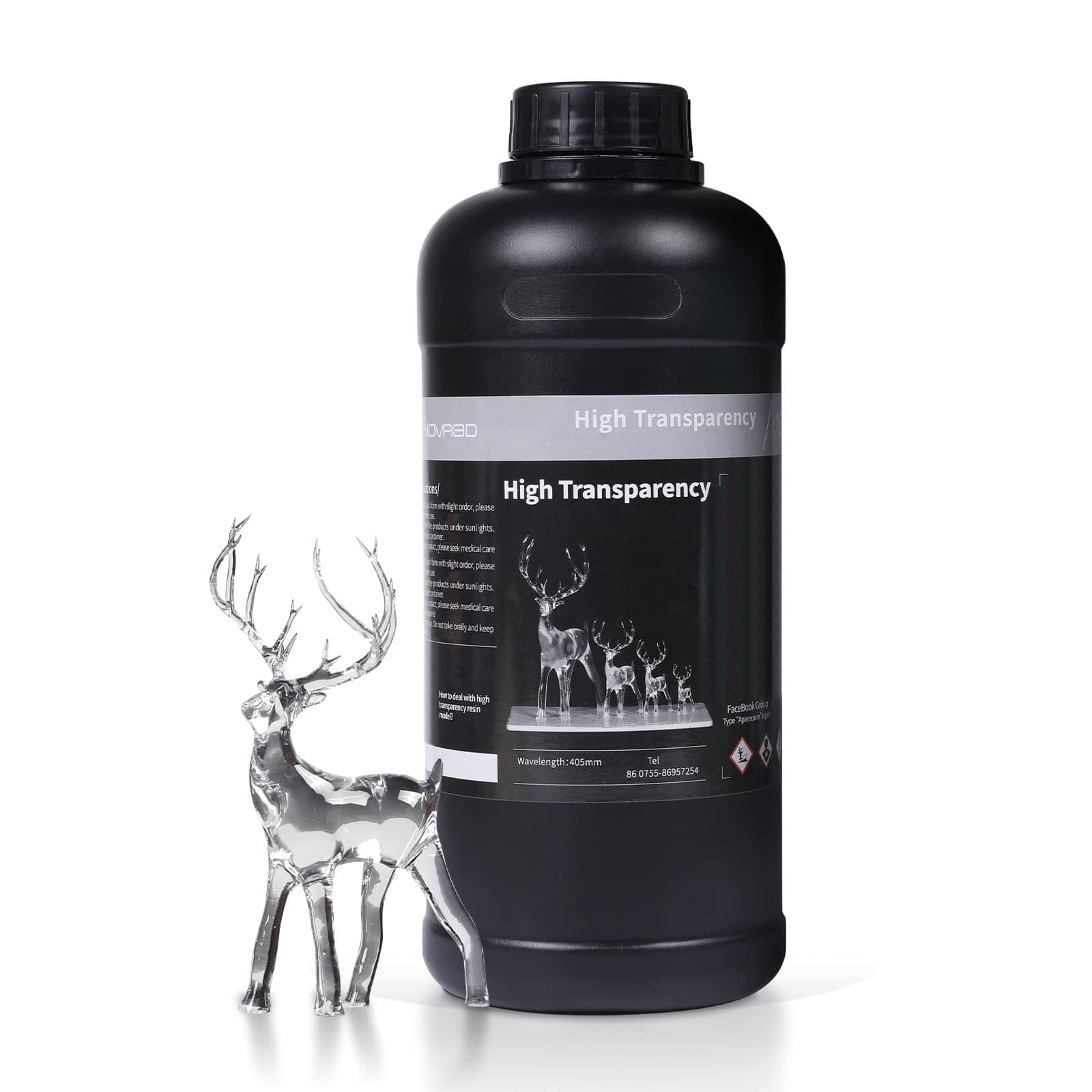 NOVA3D High Clear 3D Printer Resin - Crystal Clear Tough, Yellowing Resistant, Low Odor 405nm UV-Curing Rapid Resin for LCD/DLP 3D Printers