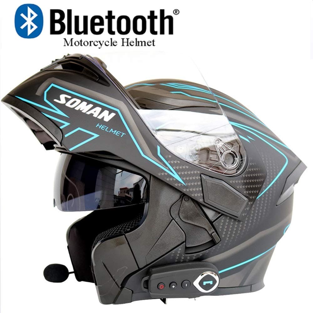 AJJ Bluetooth Crash Modular Motorcycle Helmet D.O.T Certified Flip Up Front Motorbike Helmets Mp3 Music/automatic Answer/anti-fog Double Mirror With FM (Color : B, Size : XL(61~62cm))