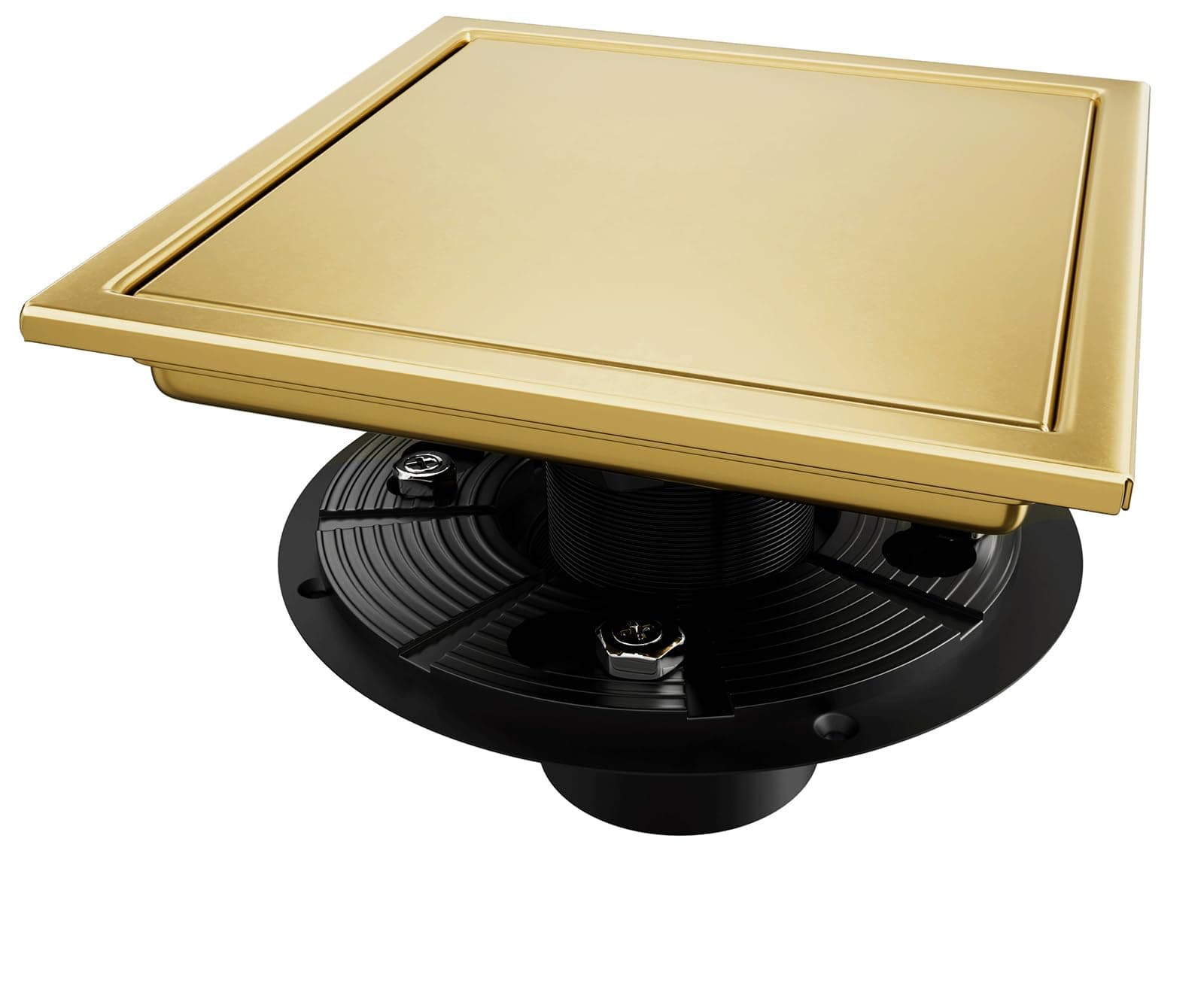 Shower Drain with Base, Gold Square Shower Drain 6 inch with 2 in 1 Tile-Insert Cover, Professional Brushed AISI 304 Stainless Steel Gold Shower Drain with Hair Strainer