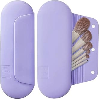 Silicone Makeup Brush Holder Travel Cosmetic Bag - Soft Portable Cosmetic Face Brushes Holder with Upgrade Anti-Fall Out Magnetic Closure,Large Travel Makeup Brush Case