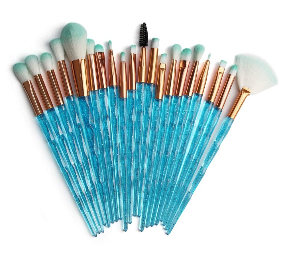KOLIGHT 20 Pcs Pro Makeup Set Powder Foundation Eyeshadow Eyeliner Lip Cosmetic Brushes (Blue Shiny)
