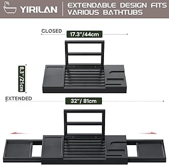 Yirilan Bamboo Bathtub Tray, Expandable Bathroom Tray, Waterproof Tray Caddy, Perfect Bath Caddy for Home Spa, Gift for Loved Ones, Black