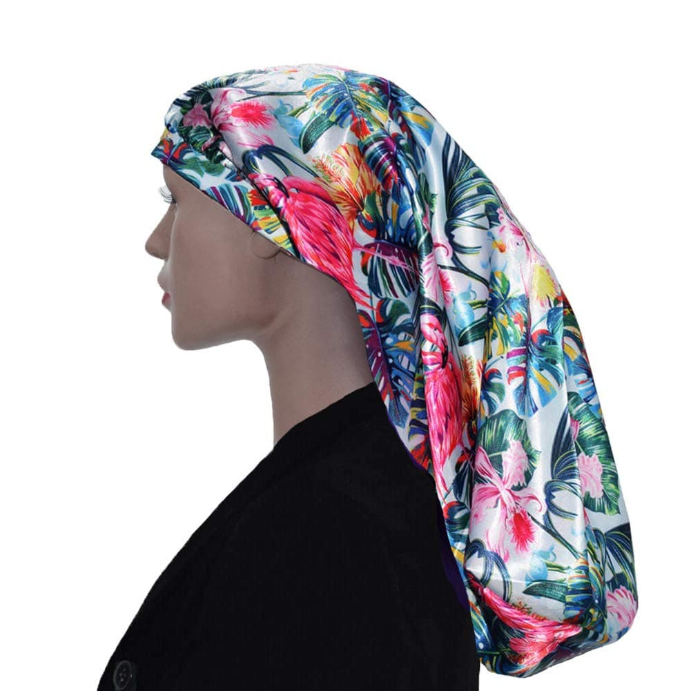 JHYWELL Satin Bonnet XL Extra Large Sleep Cap – Double Layers with Pink Lining Soft Elastic Band for Women Curly Hair