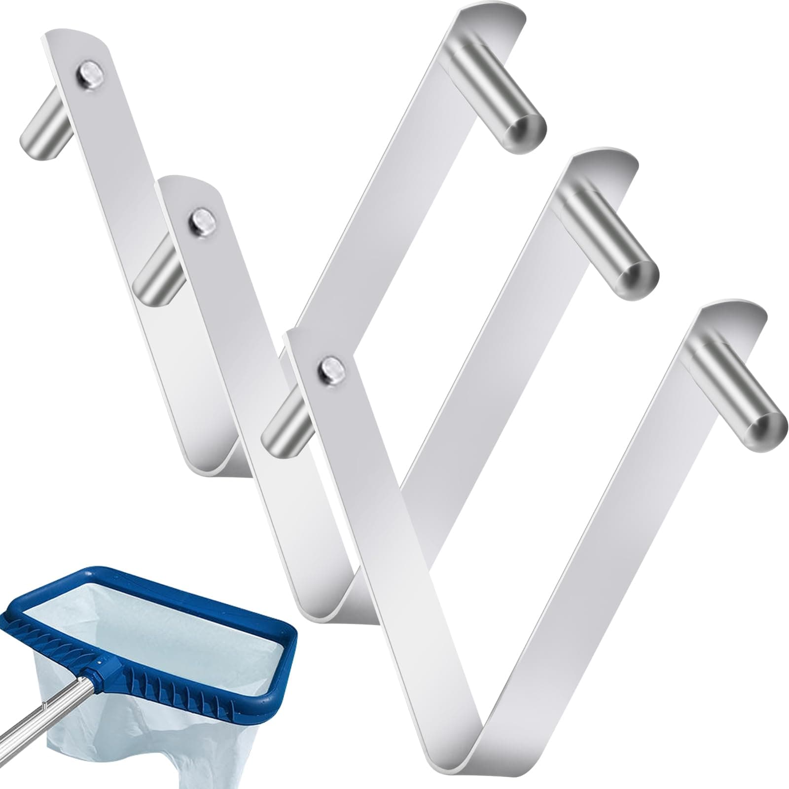 3Pcs Pool Brush Clip V-Shaped Clip, Pool Pole Clips Pool Hooks, Stainless Steel Clips Double Pin Spring Button Clip for Brushes Skimmers Pool Net Swimming Pool Spa Brush, Pool Accessories Tools