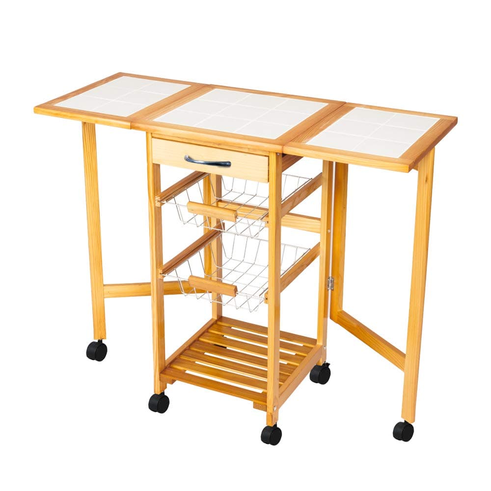 OIUT Rolling Island for Kitchen, Portable, Foldable Kitchen cart with Wheels, Rolling Drop Leaf Kitchen 4-Tier Storage Trolley Cart Island for Home