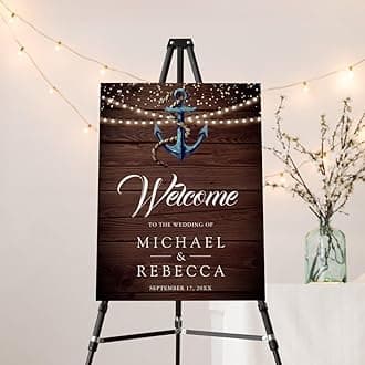Rustic Wood Navy Blue Anchor Wedding Sign, Personalized Nautical Wedding Party Welcome Sign, Editable Beach Theme Poster Template, Blue Nautical Party Decoration, Printable Welcome Sign Board