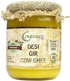 nutriorgA2 Rich Desi Gir Cow Ghee 16.9 FI Oz (500ml) | Made from Bilona Process | | Curd-Churned | Pure, Natural & Healthy | Lab Tested | Grass-Fed Cultured Ghee