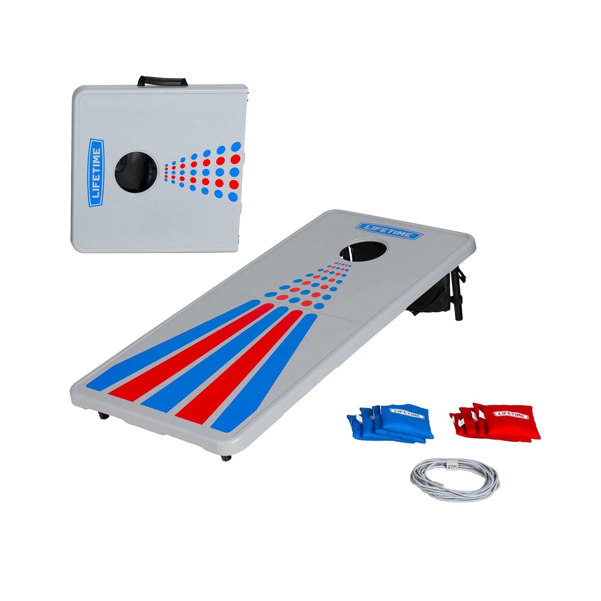 Lifetime Portable Cornhole Toss Game Set with 8 Bean Bags and Storage Pouches Attached to Boards