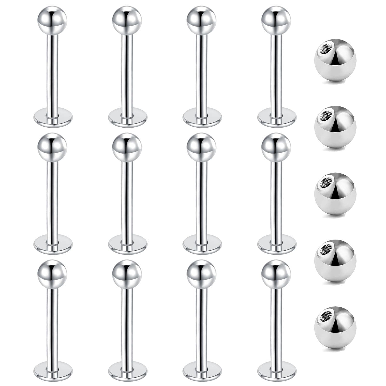12pcs Lip Studs Labret Bars Stainless Steel 6-12mm Silver Gold Black Helix Tragus Stud Piercing Jewellery