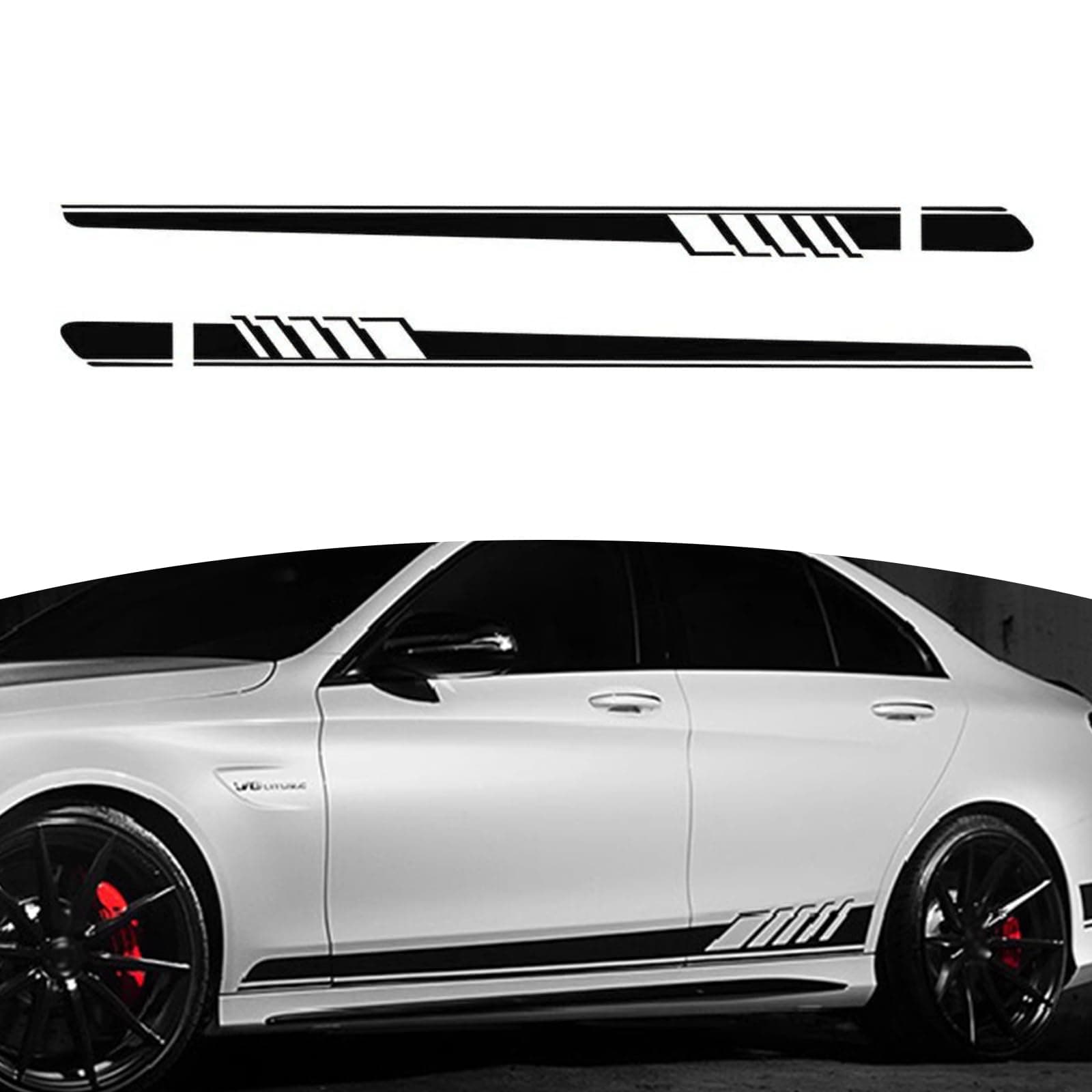 Pack-2 Car Side Body Decals, 4.52" x 88.58" Waterproof PVC Vehicle DIY Decorative Stickers, Universal Automotive Creative Stripe for Truck SUV Racing Car Motorcycle Bike (Black)