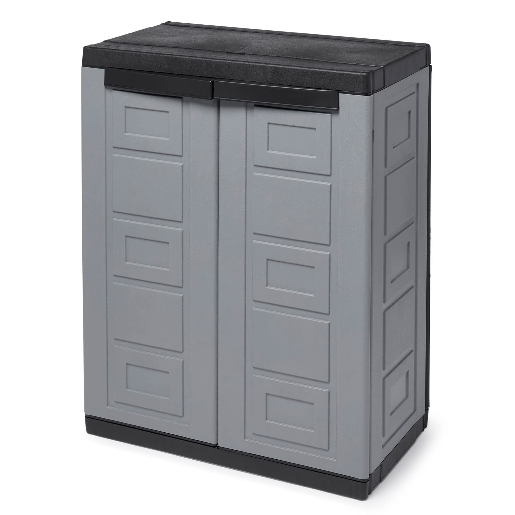 Contico 2 Shelf Plastic Garage Home Storage Organizer Base Utility Cabinet, Gray