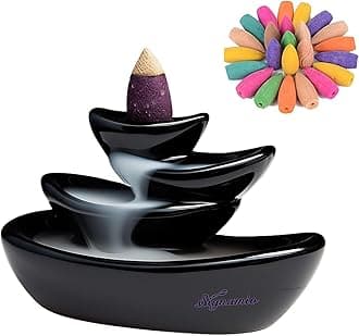 - Signamio Ceramic Backflow Incense Fountain - 30 Cones Included for Pooja Meditation, Elegant Backflow Incense Holder, Aesthetic Incense Burner for Decor-DN-15