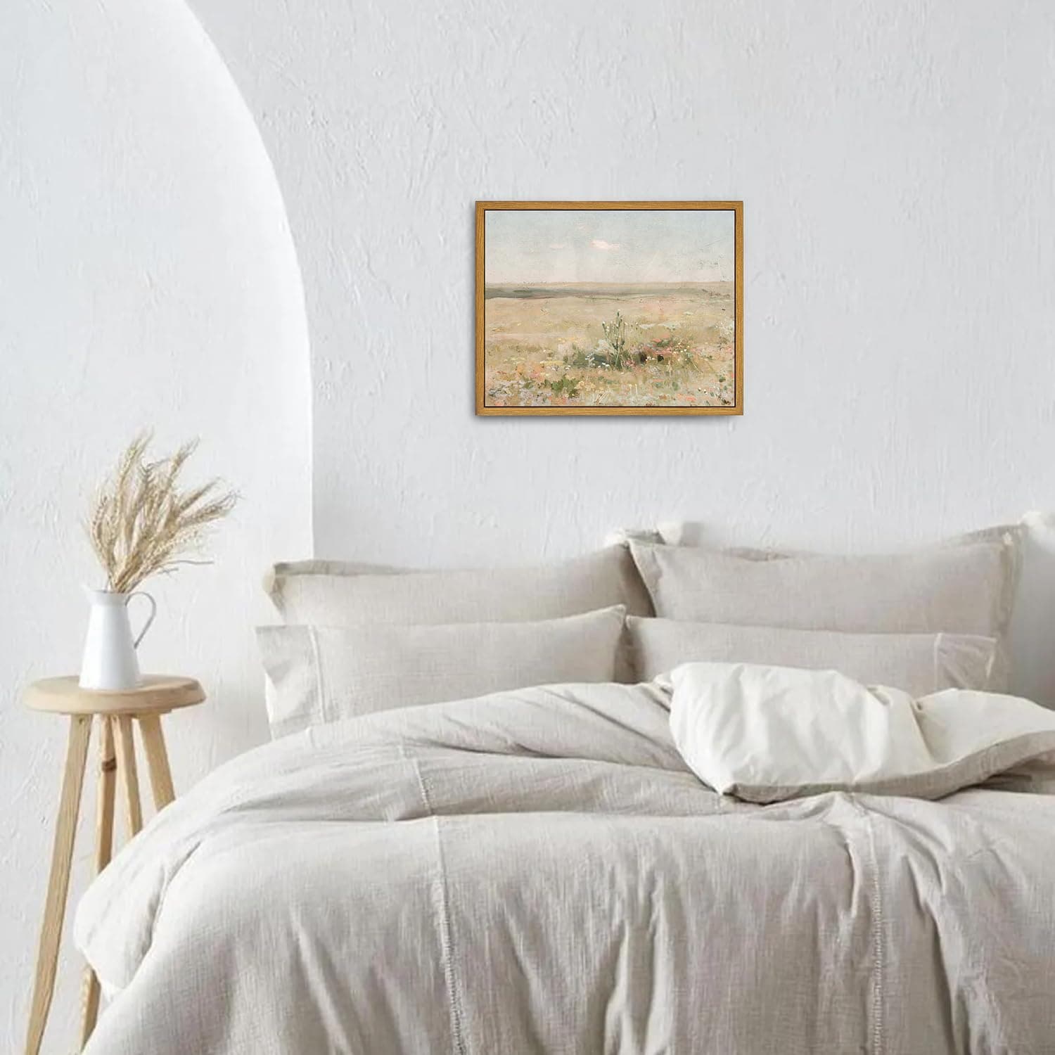 Roslynity フレーム入りキャンバスウォールアート ビンテージプリント 油彩画 草原 風景 夏 田舎 ソフトグリーン パステル レトロ 美的芸術作品 自宅 リビングルーム 浴室 保育園 壁の装飾用 (20.3 cmx25.4 cm)