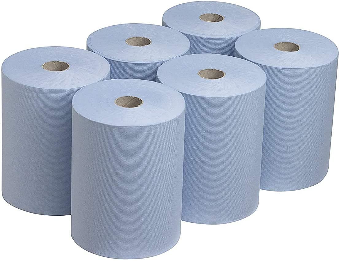 TPZ The Packaging Zone | Centre Feed Blue Rolls | Blue Recycled Paper Hand Towels | Multi-Purpose Use | 6 Pack