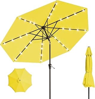 AreSharkAreShark 9FT Solar Umbrella 32 LED Lighted Patio Umbrella Table Market Umbrella w/Tilt and Crank Outdoor Umbrellas for Garden, Deck, Backyard, Pool and Beach, Yellow