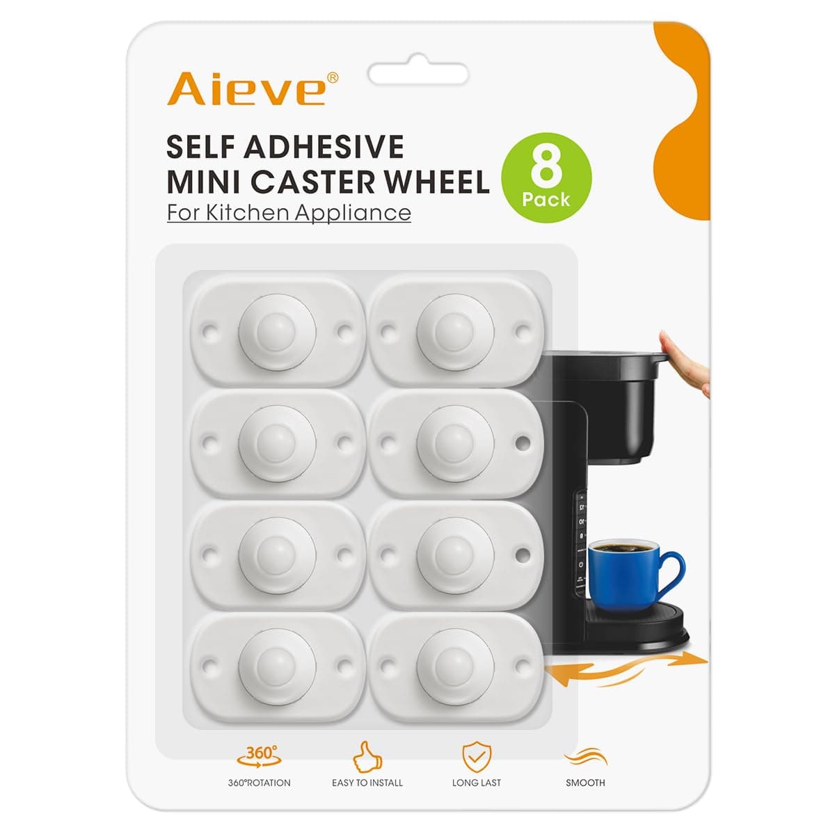 Aieve Appliance Rollers for Kitchen Appliances, 8 Pack Small Appliance Wheels,Self Adhesive Mini Caster Wheels, Swivel Wheels for Countertop