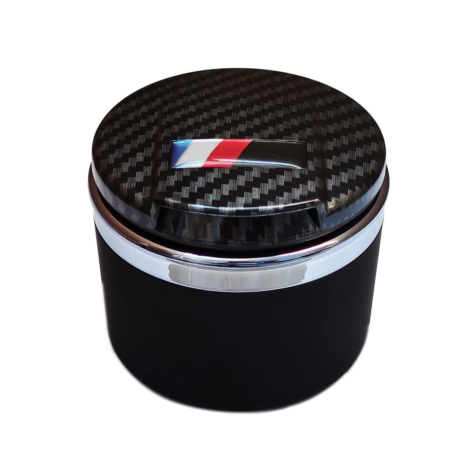 Car Ashtray Designed for BMW 1/3/5/7 Series and X1/X3/X5/X6, with LED Light and Lid, Detachable and Portable (Carbon Fiber)
