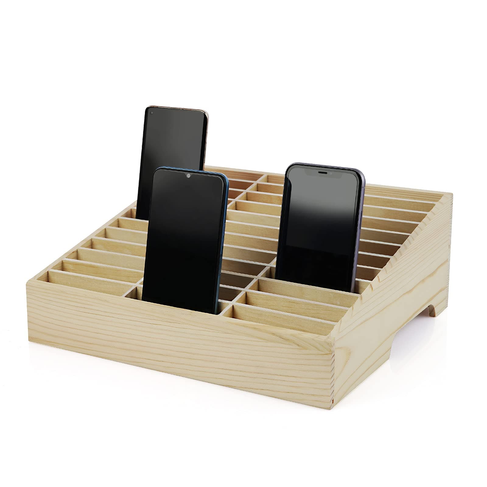 36-Grid Wooden Cell Phone Holder Desktop Organizer Storage Box for Classroom Office (36-Grid)