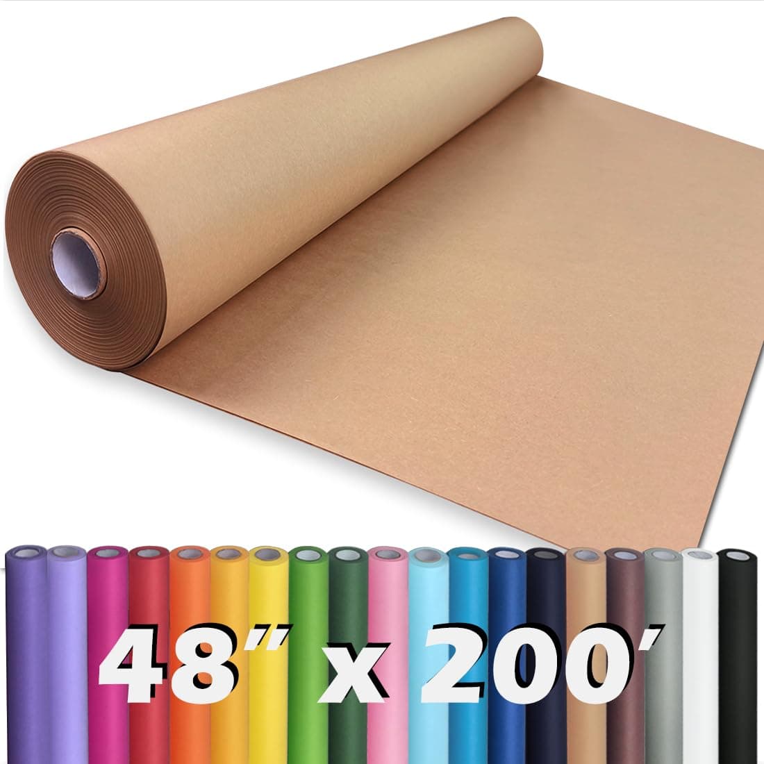 PerkHomy 48" x 2,400" (200') Brown Kraft Paper Roll for Craft Bulletin Board Paper Art Table Covering Crafting Gift Wrapping Bouquet Packing Parcel 70GSM 50LB (Brown, 48" x 200')