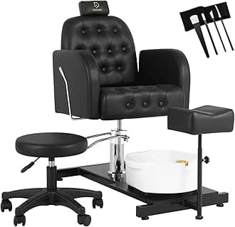 Reclining Pedicure Chair with Foot Massage Basin & Stool, Hydraulic Adjustable Pedicure Chair Station, 360° Rotation Beauty Spa Salon Unit Station Black