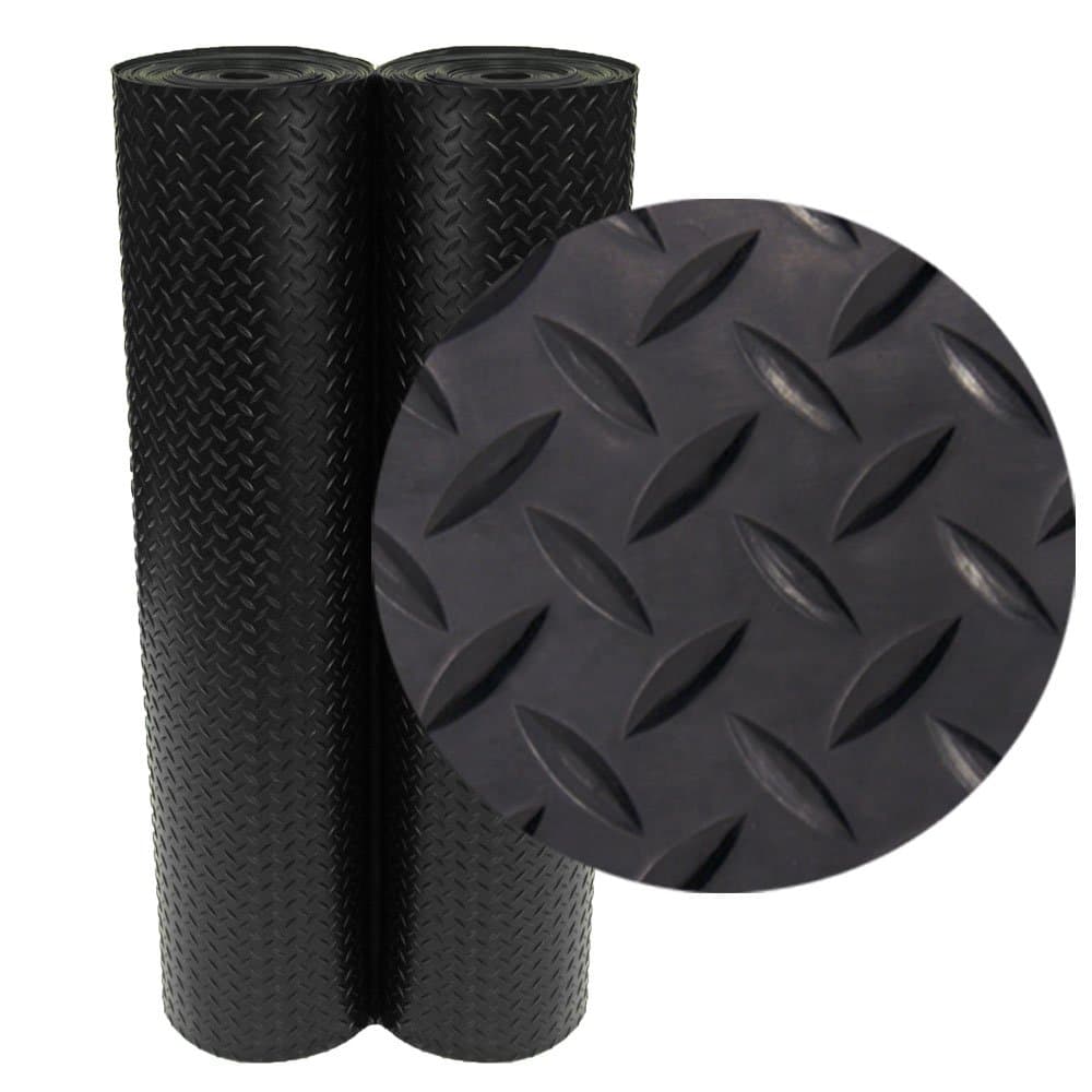 Rubber-Cal "Diamond-Plate" Rubber Floor Mats - 1/8-inch thick x 4ft. Wide Rubber Runners - Black - Sold in 8 Lengths