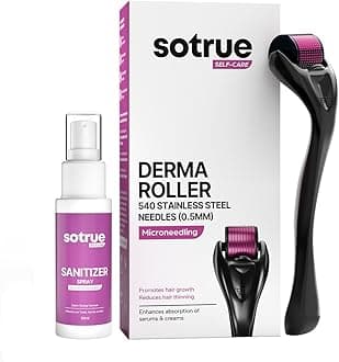 Sotrue Derma Roller 0.5mm with Sanitizer | 540 Stainless Steel Needles | Derma Roller for Hair Growth & Thickening, Repair Damages and Activates Hair Follicles, Reduces Acne Scars (Black)