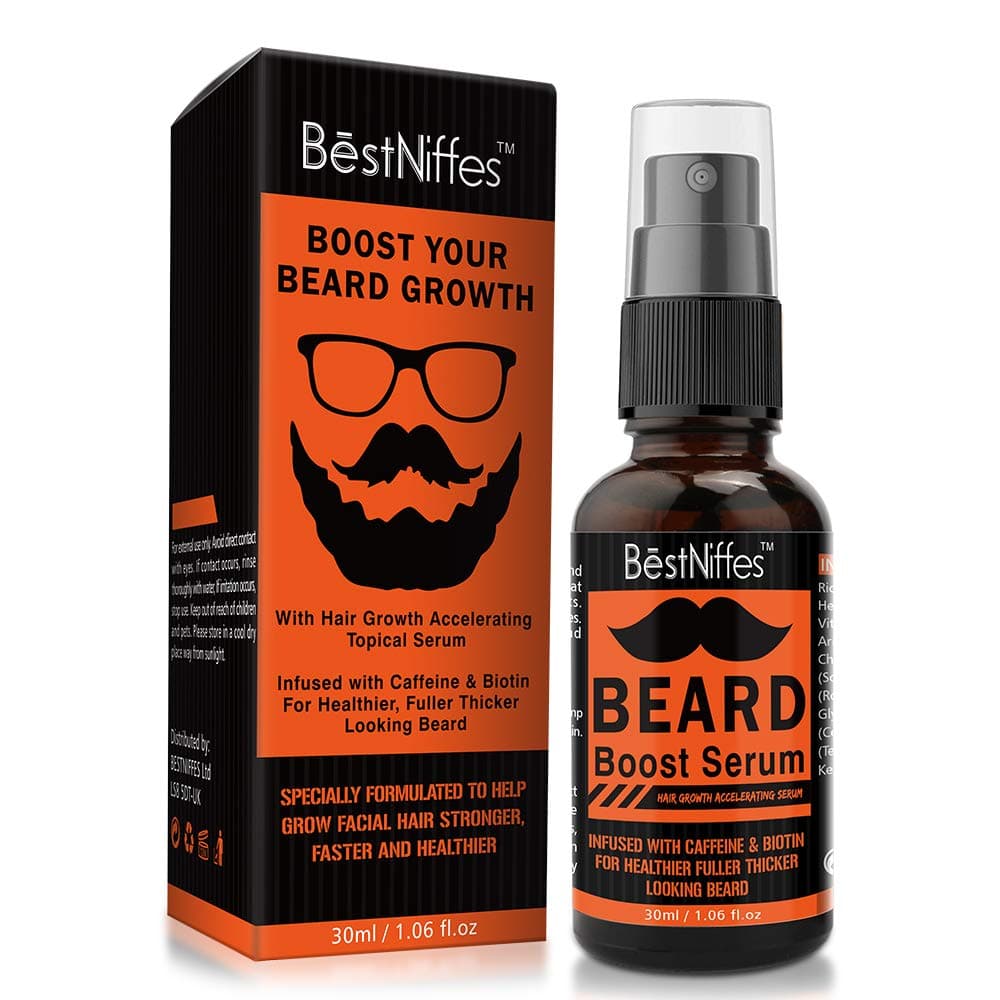 Beard Growth Serum with Biotin & Caffeine – Naturally Powerful, Full, Thick, Masculine Facial Hair Treatment Infused with Biotin and Caffeine for Men