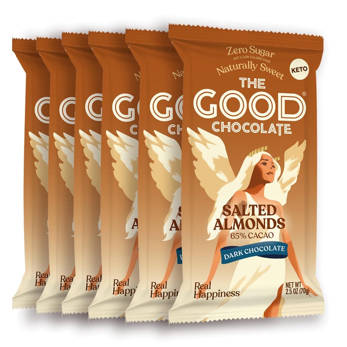 Salted Almonds Keto Chocolate Bars, Zero Sugar, Lower Net Carb Snack, Lower Calorie, Vegan Chocolate Candy, 6 Bar Value Pack