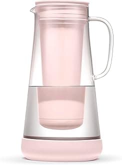 Home– Water Filter Pitcher, 7-Cup, Glass with Silicone Base, Pink Bubble, for Everyday Protection Against Bacteria, Parasites, Microplastics, Lead, Mercury, PFAS and a Variety of Chemicals