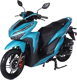 150cc Gas Adult Moped with 14" Aluminum Wheels, Electric/Kick Start! Large LED Lights! (Blue)