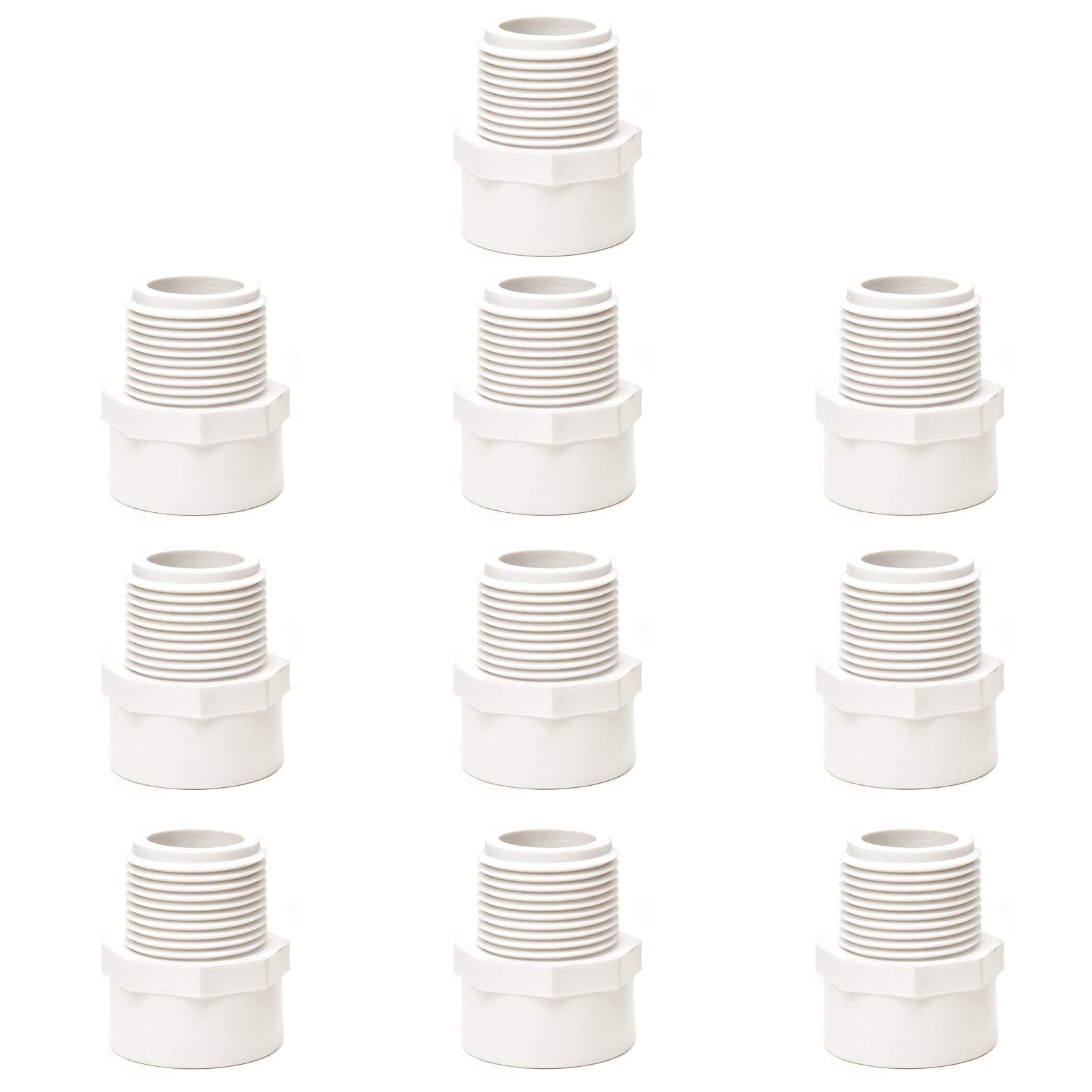 10 PACK 1/2 Inch PVC Male Thread Adapter Adaptador Macho Fittings (Socket x Male Pipe Thread) Coupling Schedule 40 White (0.5 Inch)