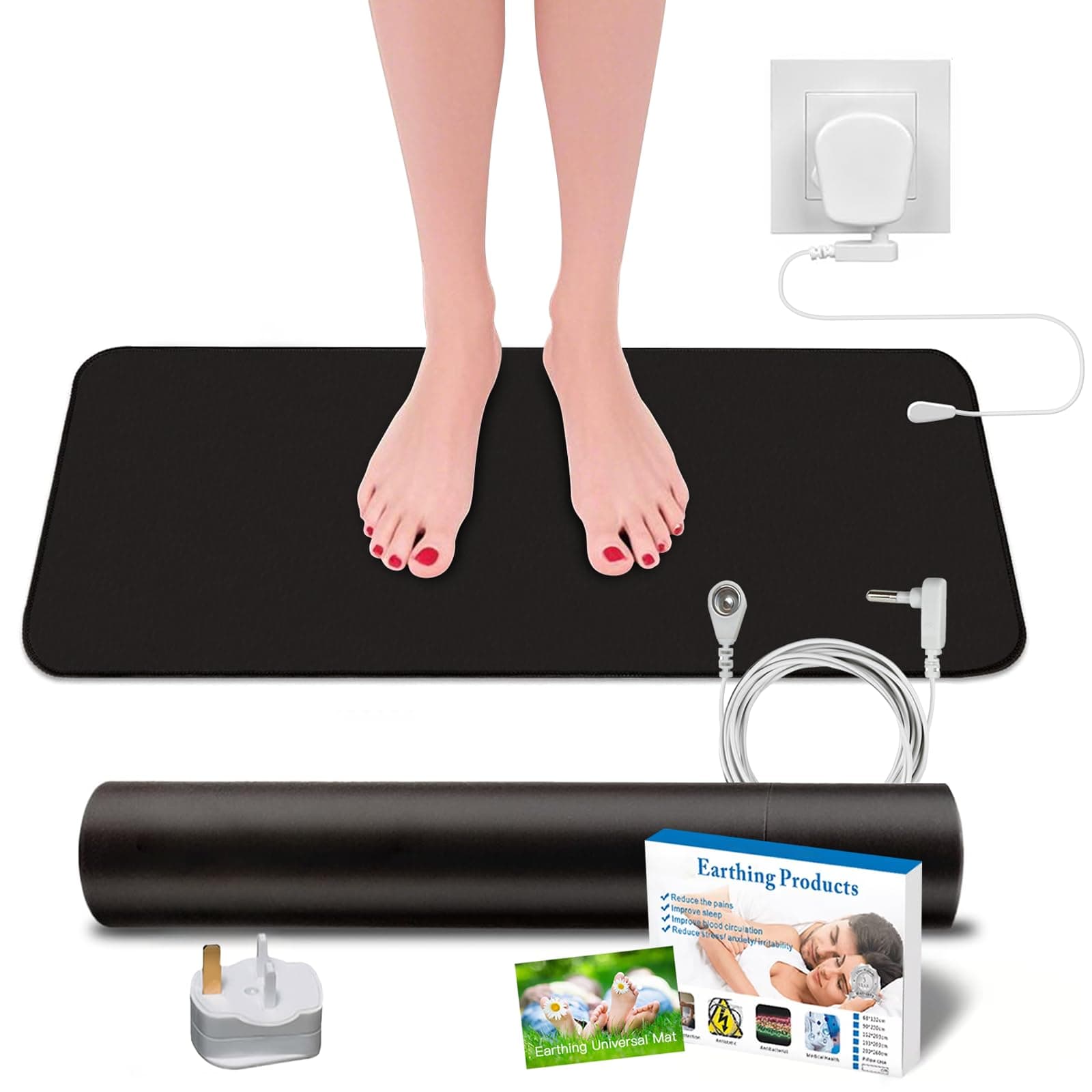 Grounding Mat Earthing UK, 30x100cm Grounding Sheet for Improved Sleep Stress, Pain and Inflammation, Universal Mat Kit Supports Full Body Wellness at Home or Office