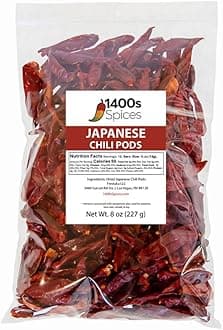 8oz Japones Dried Whole Chile Peppers, Japanese Red Pepper, Chili Seco Pods for Authentic Mexican Food, Heat-Sealed Resealable Bag by 1400s Spices