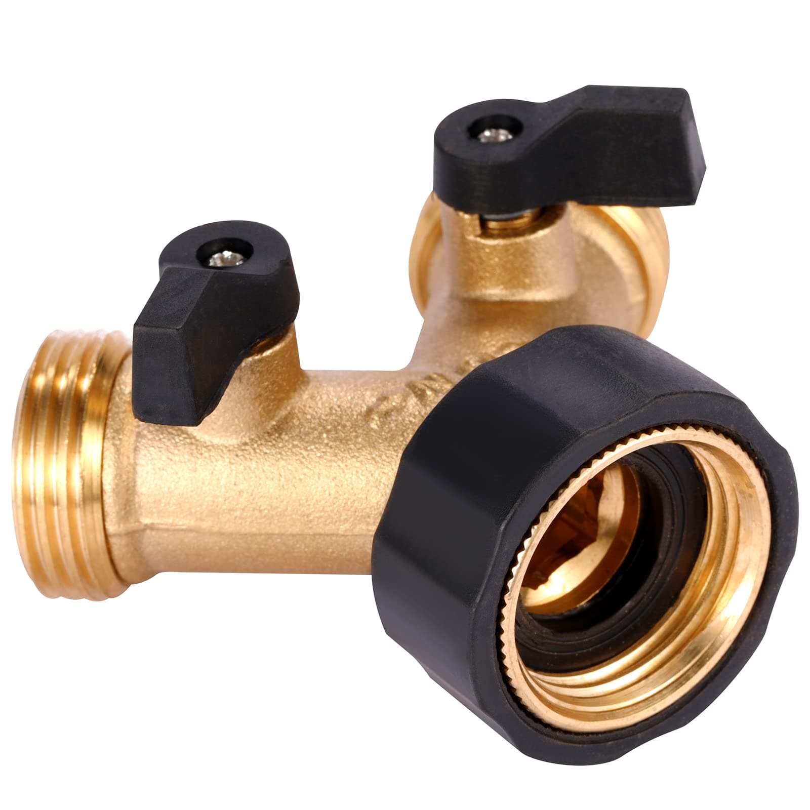 2 Pack 3/4" Heavy Duty Brass Shut Off Valve Garden Hose Connector,1-Way Restricted-Flow Water Shut-Off (2-Way Valve(1 Pack))