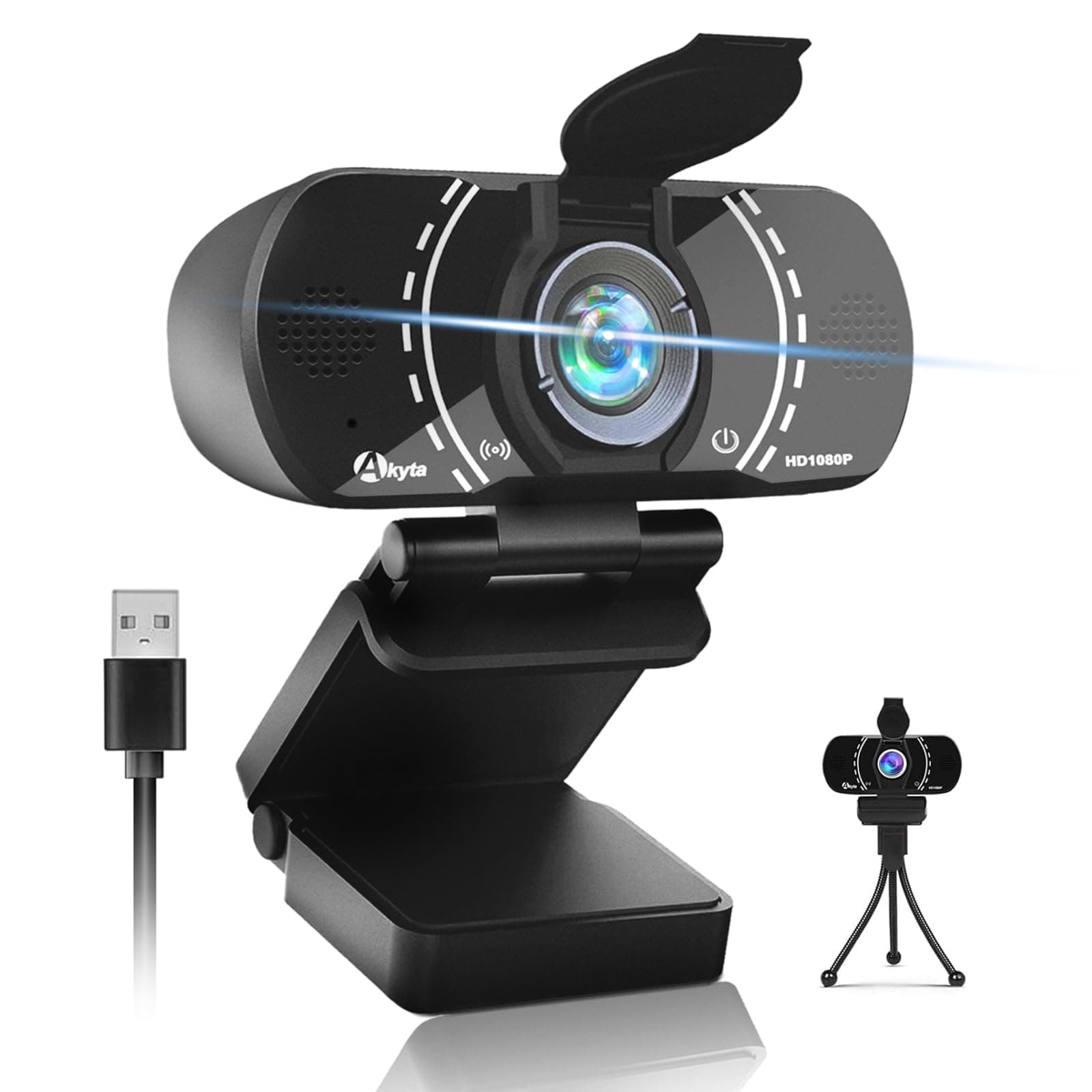 Webcam for PC, 1080P Webcam with Microphone/Tripod/Privacy Cover/Wide Angle 110°, Plug & Play USB Web Camera for Desktop Computer PC Laptop Mac Video Calling/Streaming/Zoom Conference ﻿
