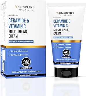 Dr. Sheth's Ceramide & Vitamin C Moisturizing Cream|For Dry To Very Dry Skin|Brightens & Strengthens Skin Barrier|48Hr Deep Hydration|Non Sticky|Biomimetic Ingredients|For Men & Women's |50G