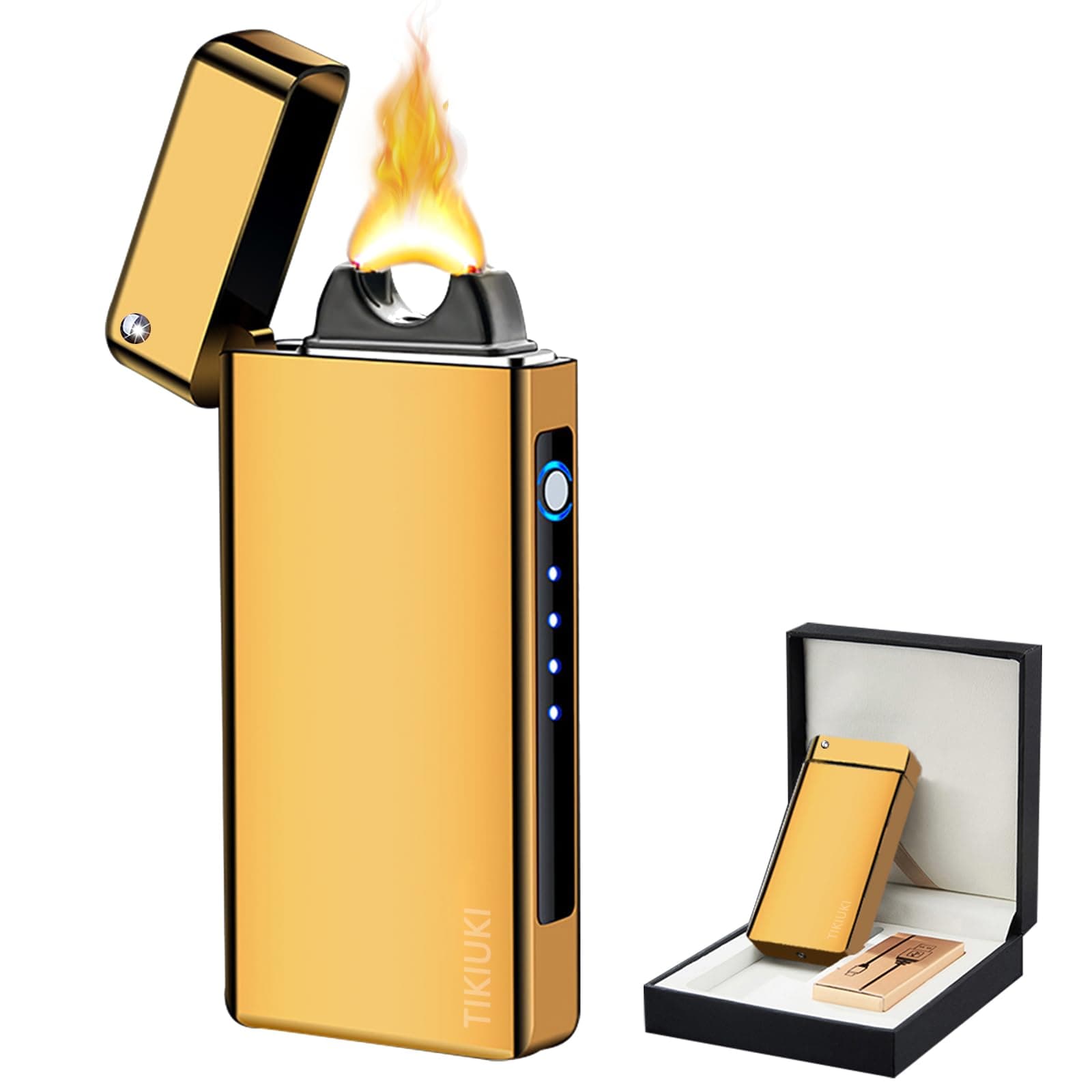 Electric Lighter Rechargeable, Windproof Arc Lighter USB Plasma Lighters with Visual Battery, Cool Vintage Lighters Custom Design, Zinc Alloy Body for Outdoor Camping Candle Gift（Gold）