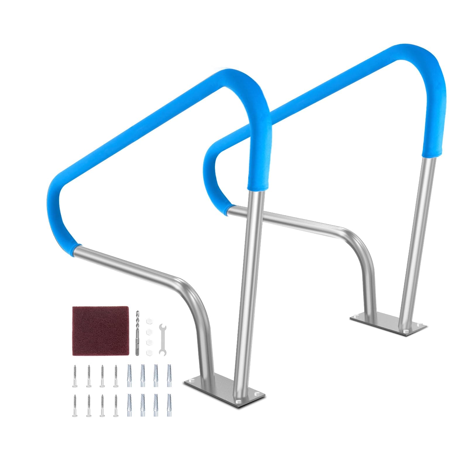 VEVORPool Handrail, 2 PCS 48x36in Railing, Stainless Steel with Base Plate for Indoor/Outdoor Pools, Safety Railing for Decks, Rust-Proof Grab Bar w/Grip Cover & Accessories for Spas