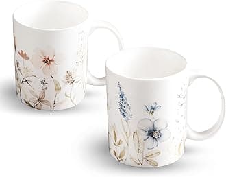 Maison d' Hermine Coffee Mug with Handles Fine Bone China Pack of Two Coffee Mug for Hot Beverages Cappuccino Latte Home Restaurant Perfect for Men & Women (Ice Florals, 15 Ounce)