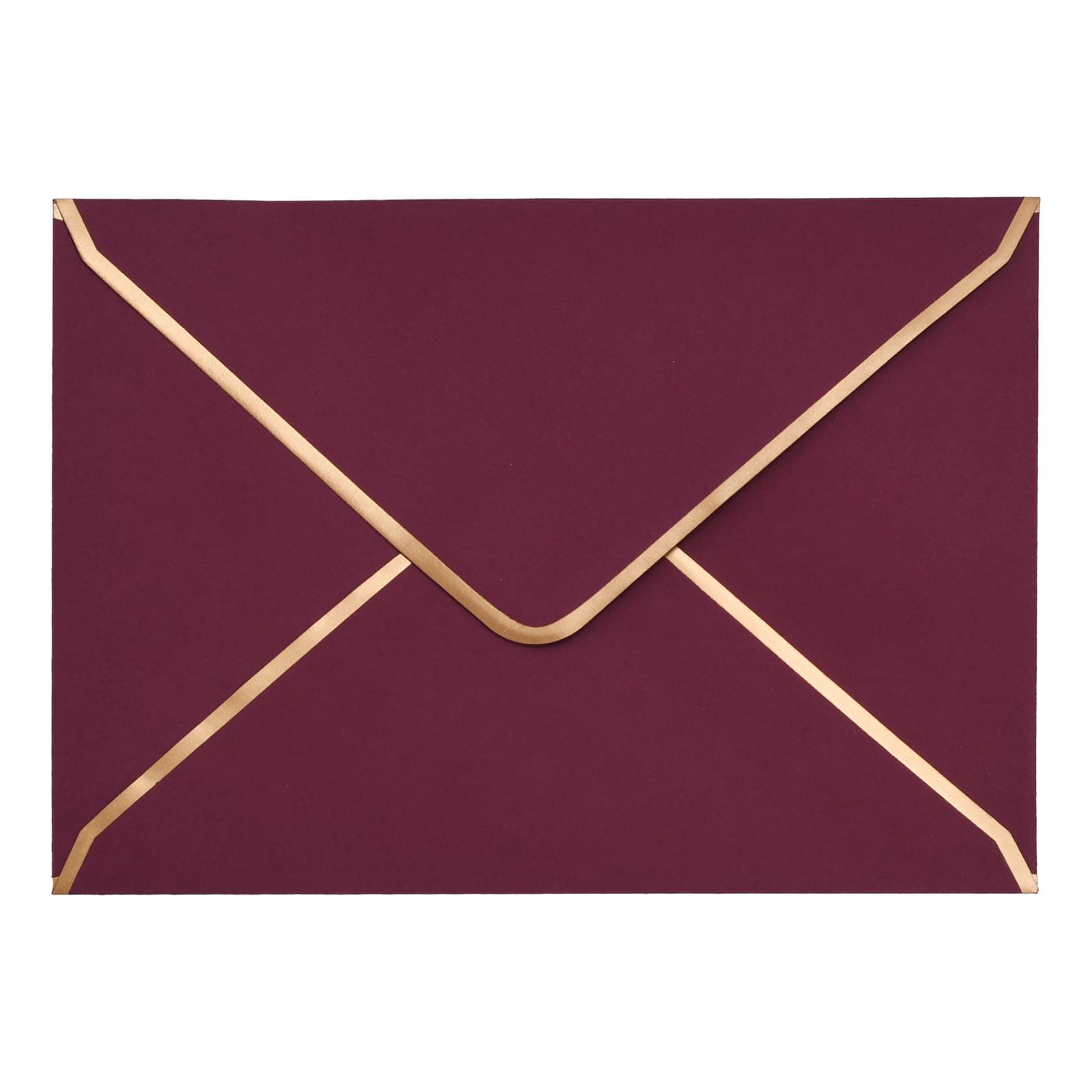 50 PCS A7 Size Burgundy Envelopes 5 x 7 Inch V-Flap Mailing Card With Gold Border - Quick Seal for 5x7 Cards, Birthday, Weddings, Graduations, Greeting Cards