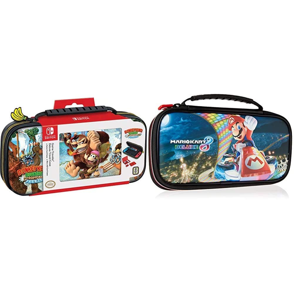 Officially Licensed Nintendo Switch Donkey Kong Carrying Case - Protective Deluxe Travel Case - Game Case Included & Officially Licensed Nintendo Switch Mario Kart 8 Deluxe Carrying Case