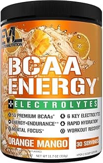 Evlution EVL BCAAs Amino Acids Powder - BCAA Energy Pre Workout Powder for Muscle Recovery Lean Growth and Endurance - Rehydrating Post Workout Recovery Drink with 6 Key Electrolytes - Orange Mango